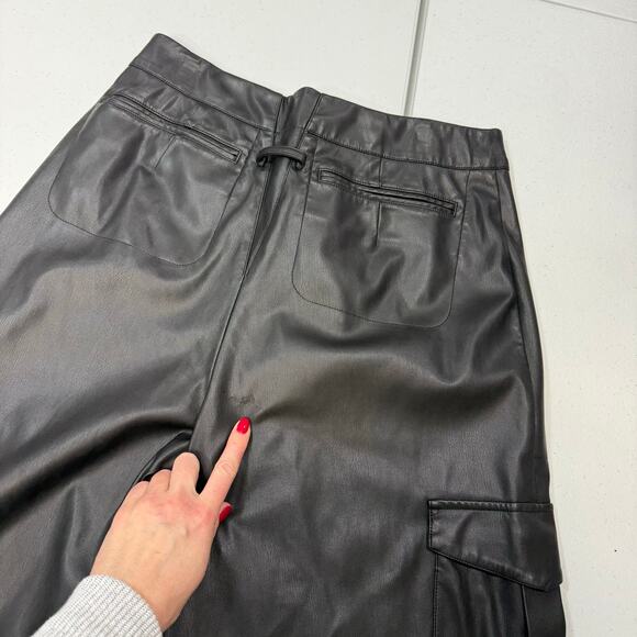 Ronny Kobo Wide Leg Cargo Pants faux leather black  size 10 - Picture 9 of 10
